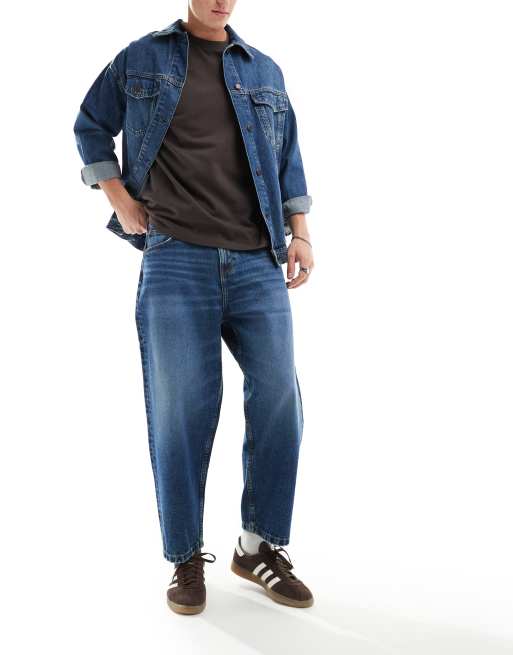 ASOS DESIGN – Jeans in Vintage-Blau mit abgerundetem Beinschnitt