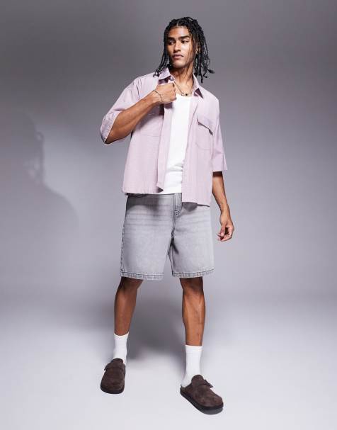 ASOS DESIGN – Jeans-Jorts in Hellgrau in Standard-Länge - view 1