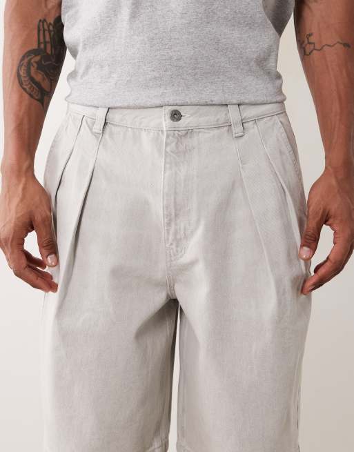 ASOS DESIGN – Jeans-Jorts in Hellgrau mit doppelten Bundfalten, 5 von 5