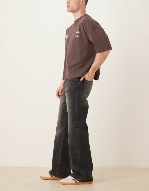 ASOS DESIGN - Jeans larghi a zampa lavaggio nero vintage, 2 di 5