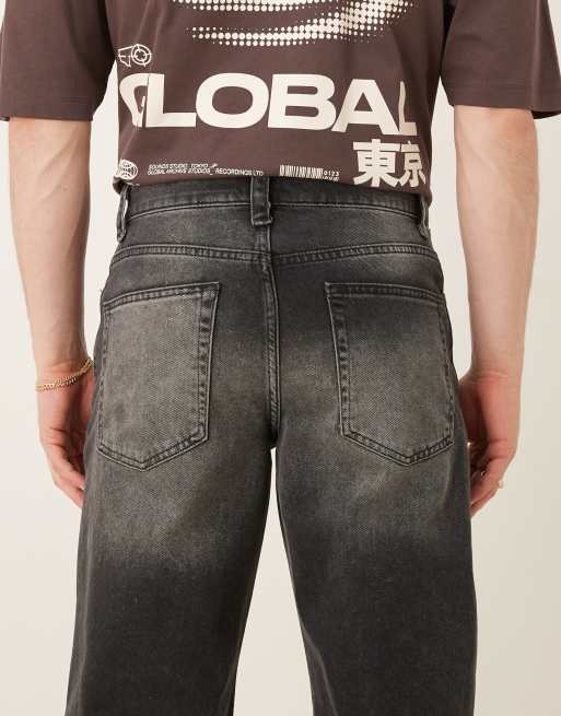 ASOS DESIGN - Jeans larghi a zampa lavaggio nero vintage, 4 di 5