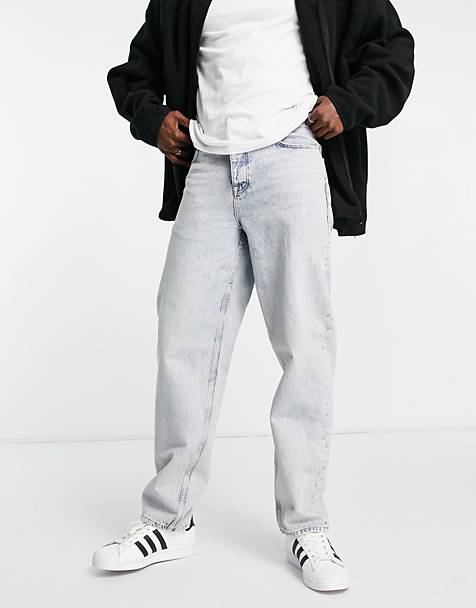 X014 Asos Uomo Abbigliamento Pantaloni e jeans Jeans Jeans straight Jeans larghi bianchi con schizzi di vernice 