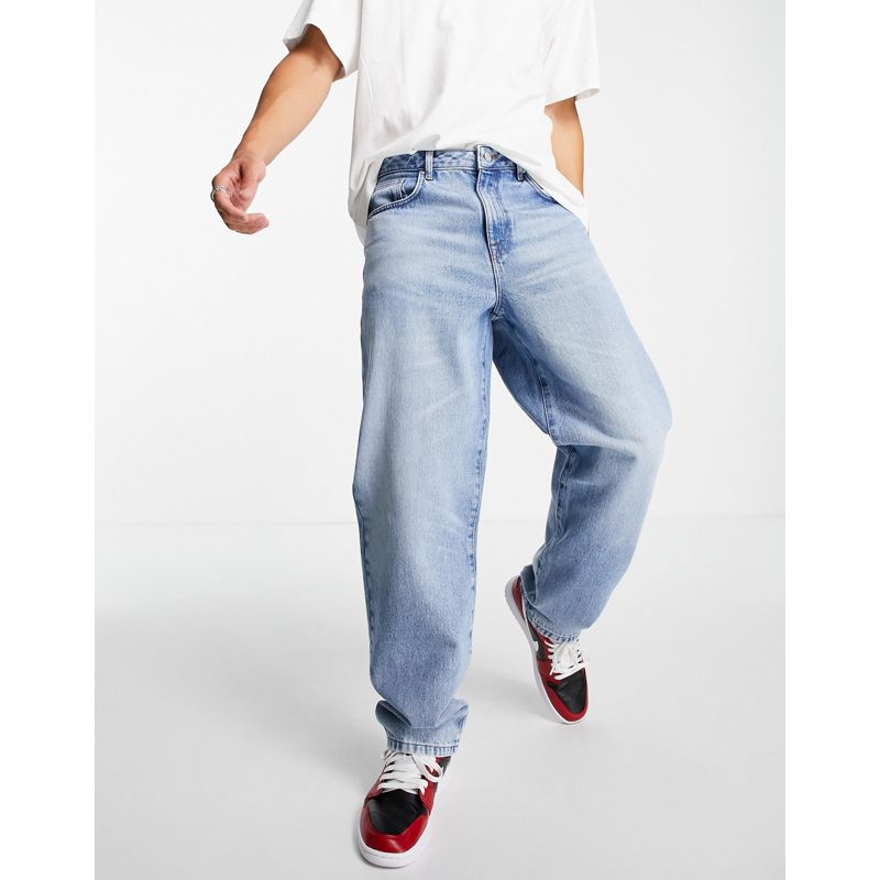 Uomo GXSjW DESIGN - Jeans larghi in misto cotone organico lavaggio blu chiaro stile anni '90
