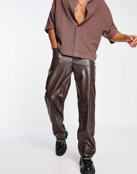 ASOS DESIGN - Jeans larghi in pelle sintetica marrone - view 1