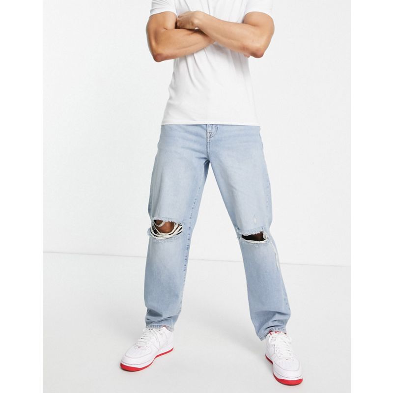 xnt9z Uomo DESIGN - Jeans larghi lavaggio chiaro vintage con strappi sulle ginocchia