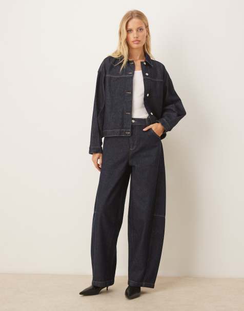 ASOS DESIGN – Jeans med barrelben och markerad midja med spännen - view 1