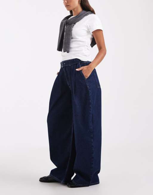 ASOS DESIGN jeans med bælte og barrel-leg i mellemblå, 2 af 5