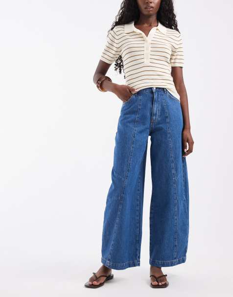 ASOS DESIGN - Jeans med buet design og sømdetaljer i blå mellemvask - view 1