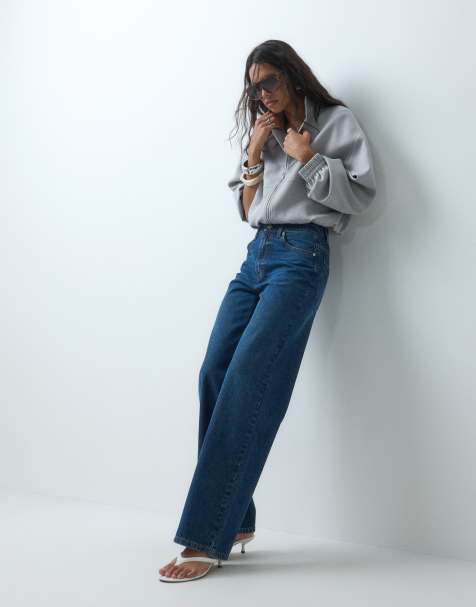 ASOS DESIGN jeans med lige, brede ben i mørk mellemvask - view 1