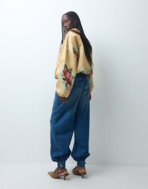 ASOS DESIGN jeans med manchet-detalje og ballonben i mellemvask blå del af sæt, 2 af 9
