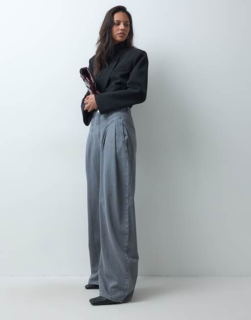 ASOS DESIGN jeans med markerad midja och dekorativ söm, vida, kolgrå, 2 av 5