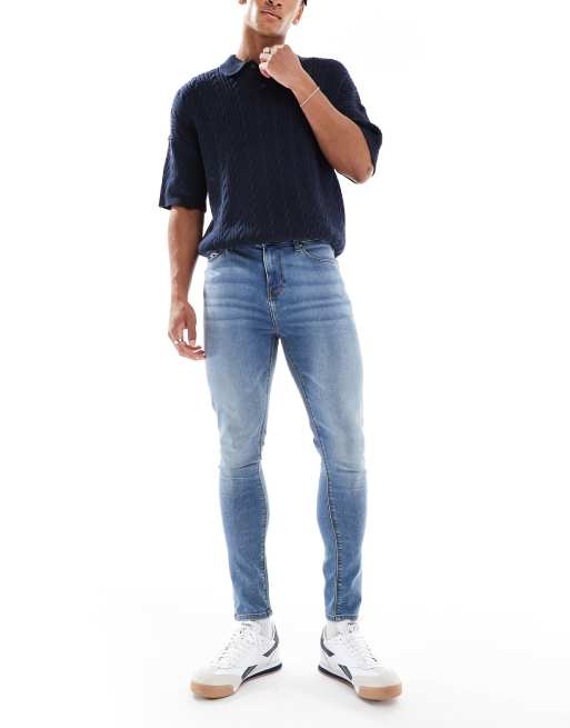 ASOS DESIGN - Jeans med powerstretch i blå mellemvask