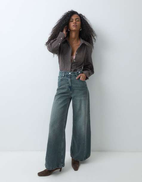 ASOS DESIGN jeans med raka ben och justerbar midja i blå vintage-tvätt - view 1