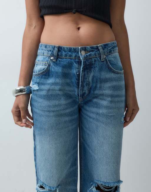 ASOS DESIGN jeans med raka ben och revor i mellanljus tvätt, 4 av 5