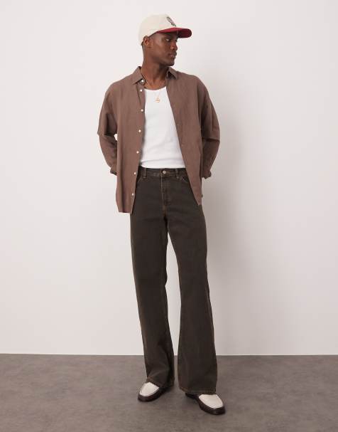 ASOS DESIGN - Jeans med svaj og vide ben i brun vask - view 1