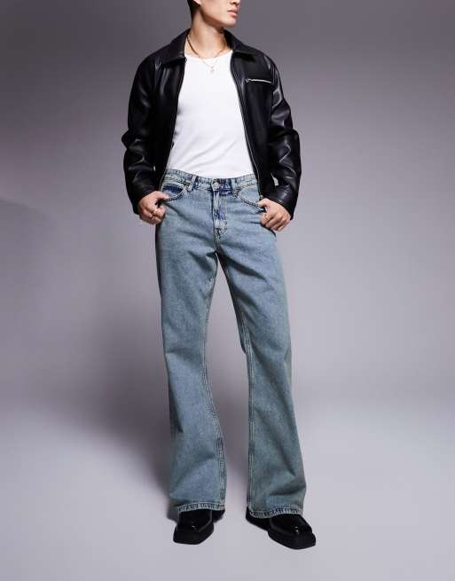 ASOS DESIGN - Jeans med svaj og vide ben i lyseblå vintage-vask