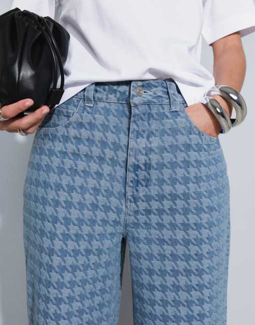 ASOS DESIGN jeans med vida ben och hundtandsmönstrad detalj, 5 av 5