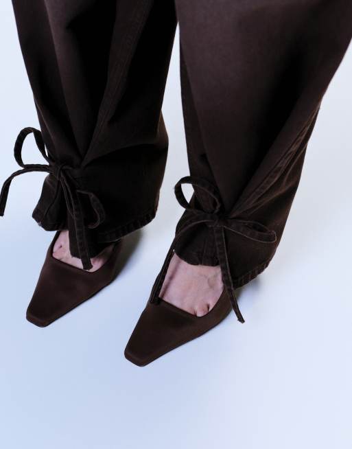 ASOS DESIGN - Jeans met ballonpijpen en enkelstrikjes in chocoladebruin, 5 van 5