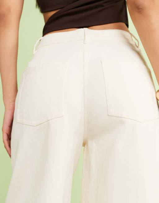 ASOS DESIGN - Jeans met ballonpijpen, hoge taille en cornelli detail in ecru, 5 van 5