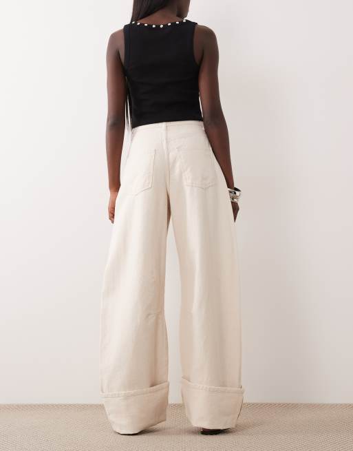 ASOS DESIGN - Jeans met ballonpijpen met omslag in ecru, 2 van 5