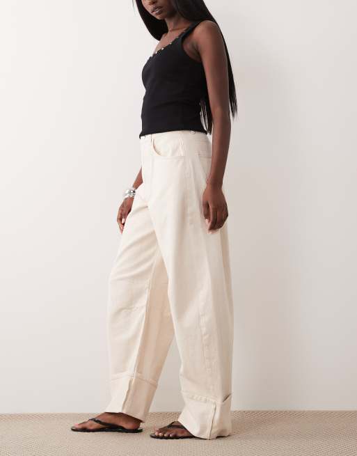 ASOS DESIGN - Jeans met ballonpijpen met omslag in ecru, 3 van 5