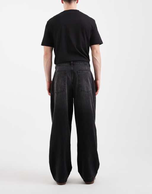 ASOS DESIGN - Jeans met barrel-pijpen in zwart met plooien, 3 van 5