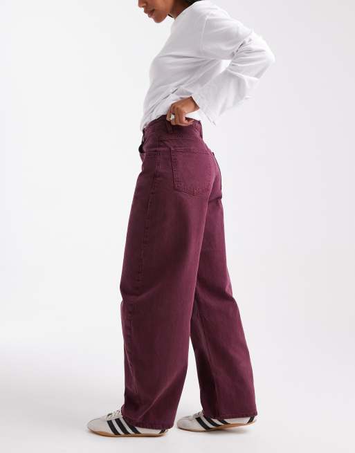 ASOS DESIGN - Jeans met hoge taille en ballonpijpen in bordeauxrood, 3 van 5