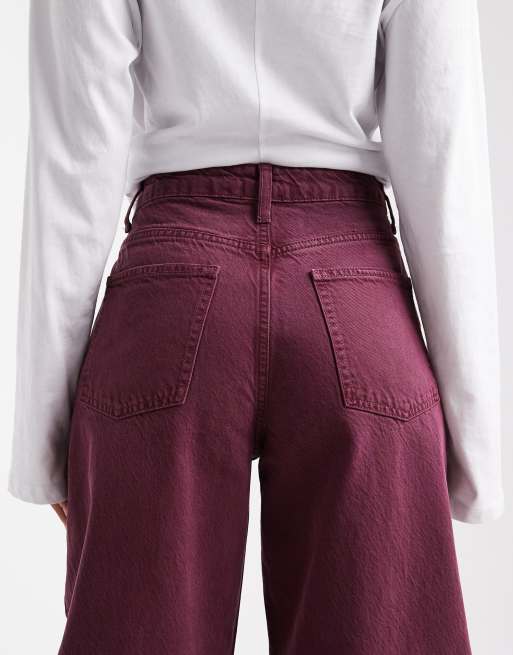 ASOS DESIGN - Jeans met hoge taille en ballonpijpen in bordeauxrood, 4 van 5