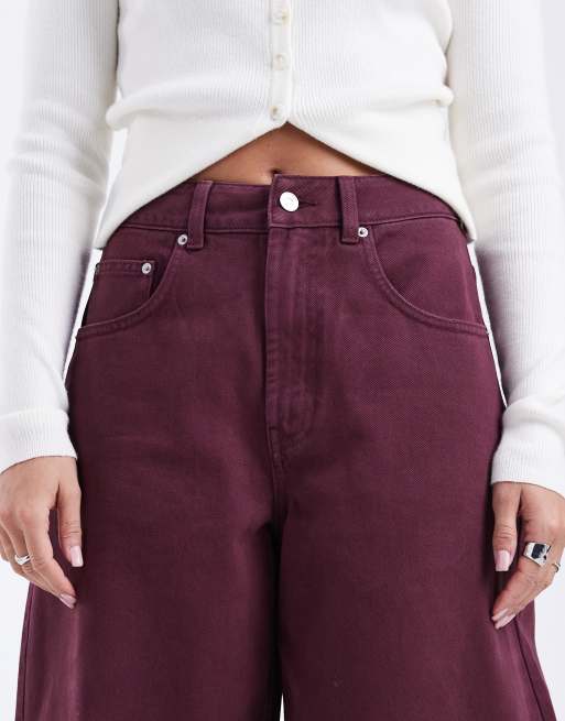 ASOS DESIGN - Jeans met hoge taille en ballonpijpen in bordeauxrood, 5 van 5