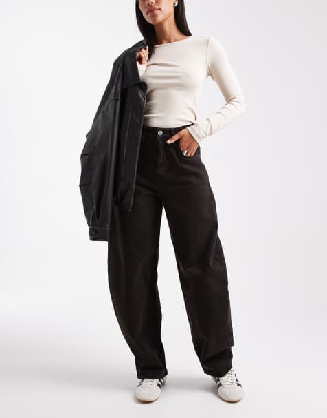 ASOS DESIGN - Jeans met hoge taille en ballonpijpen in donkerbruin - view 1