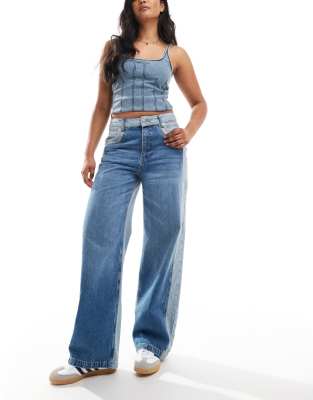 ASOS DESIGN - Jeans met inzetstukken in middenblauw