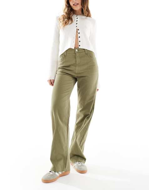 ASOS DESIGN - Jeans met naaddetail in olijfgroen - view 1