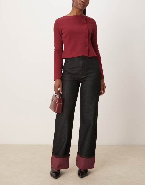 ASOS DESIGN - Jeans met omslag met contrasterende kleur in zwart - view 1