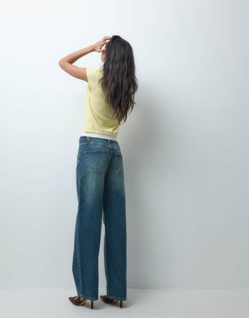 ASOS DESIGN jeans met omslagband in vintage wassing, 4 van 5