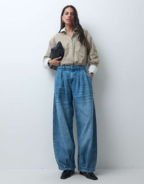 ASOS DESIGN jeans met plooidetail en ballonmodel in lichte wassing - view 1
