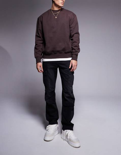 ASOS DESIGN - Jeans met rechte pijpen en cargodetail in zwart met wassing - view 1