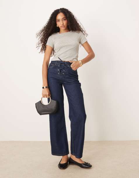 ASOS DESIGN - Jeans met rechte pijpen en veters aan de voorkant in indigo spoeling - view 1