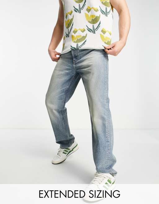 ASOS DESIGN - Jeans met rechte wijde pijpen in donkere tint