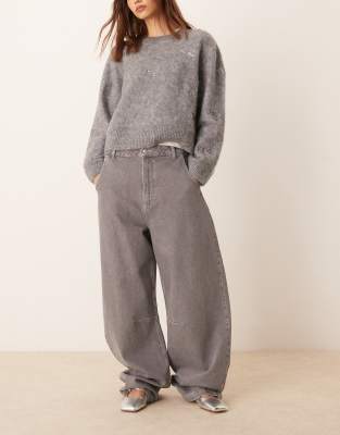 ASOS DESIGN - Jeans met ronde wijde pijpen en hoge taille in grijze wassing