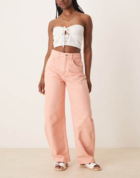 ASOS DESIGN - Jeans met ronde wijde pijpen en hoge taille in zacht abrikoos - view 1