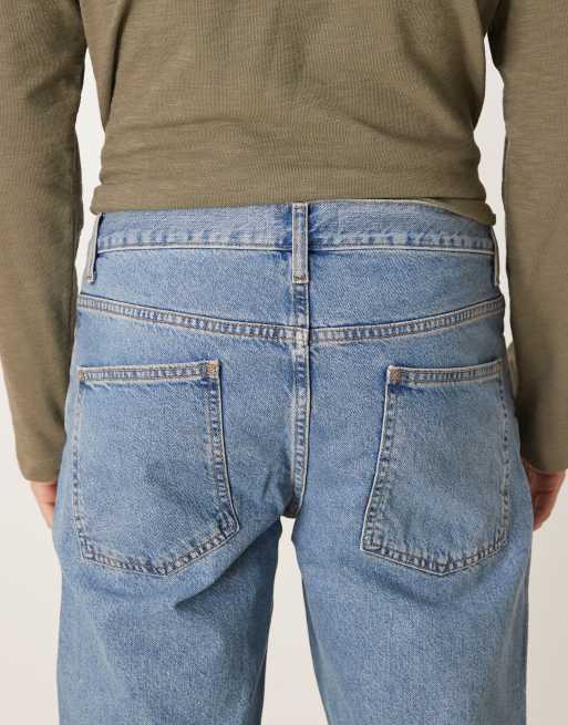 ASOS DESIGN - Jeans met smaltoelopende pasvorm in blauw met lichte wassing , 5 van 5