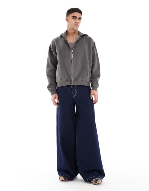 ASOS DESIGN - Jeans met superwijde pijpen en contrasterende stiksels in indigo - view 1