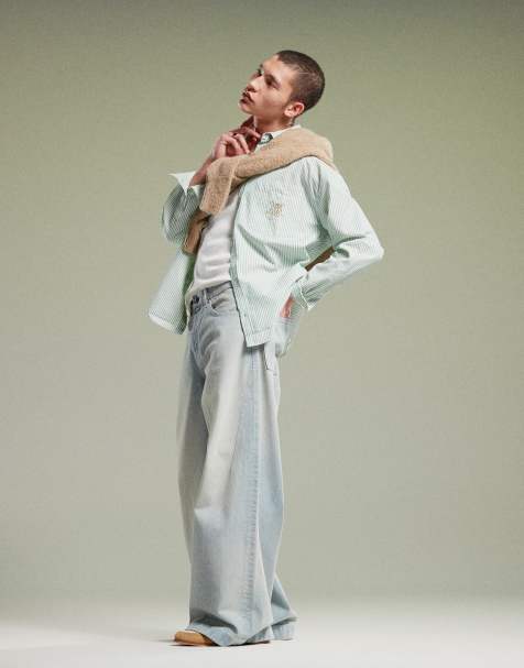 ASOS DESIGN - Jeans met superwijde pijpen en naaddetail in blauw met lichte wassing - view 1