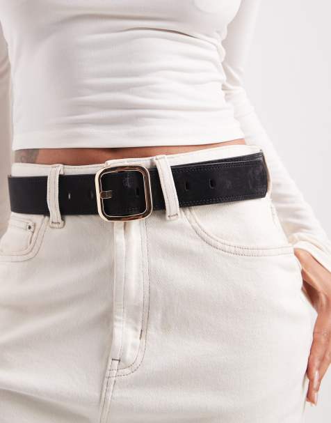 ASOS DESIGN - Jeans met vierkante gesp in distressed zwart - view 1