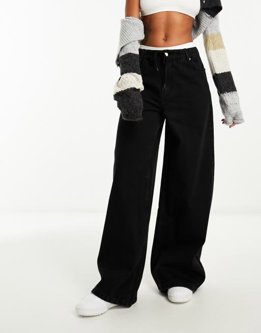ASOS DESIGN - Jeans met wijde pijpen en elastische taille in zwart met wassing, 4 van 5