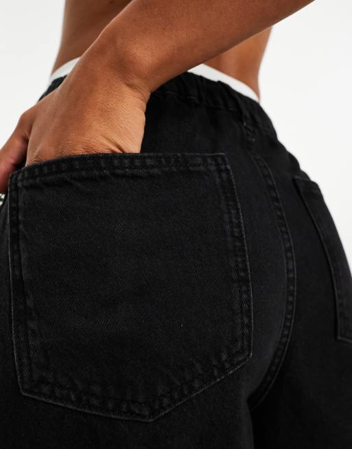 ASOS DESIGN - Jeans met wijde pijpen en elastische taille in zwart met wassing, 5 van 5