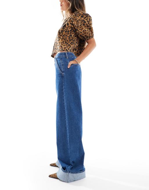 ASOS DESIGN - Jeans met wijde pijpen en hoge taille in middenblauw, 3 van 5