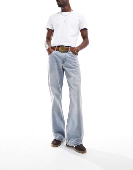 ASOS DESIGN - Jeans met wijde pijpen in getinte mid-wash blauw