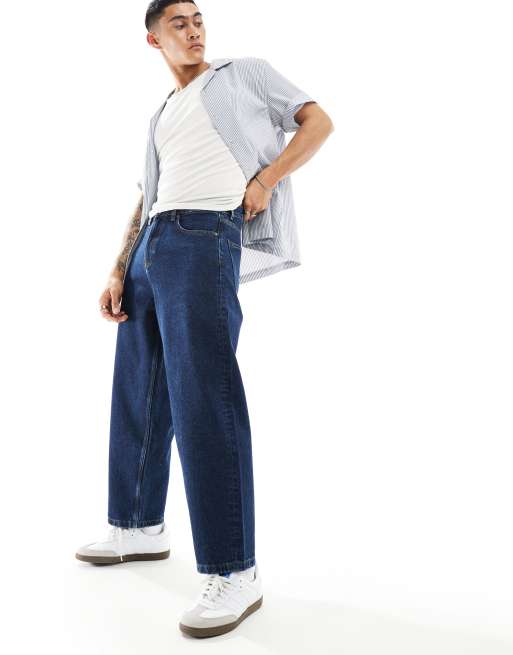 ASOS DESIGN - Jeans met wijde, ronde pasvorm in blauw met donkere wassing