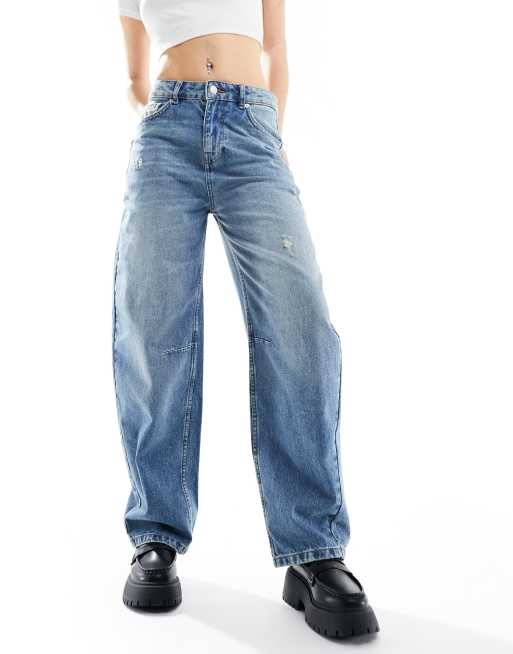 ASOS DESIGN - Jeans met wijde ronde pijpen in middenblauw 